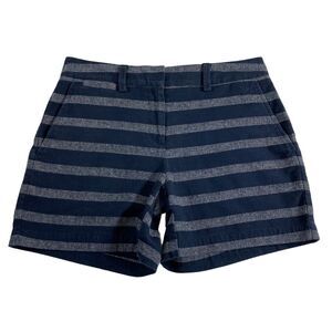 Lands’ End Shorts Women's 4 Blue Stripe Mid Rise Woven Stretch Pockets